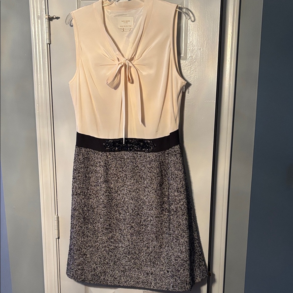 Kate Spade Tiera Cream Silk Upper Tweed Lower Dress